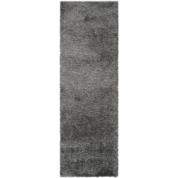 California Shag 2 ft. x 17 ft. Dark Gray Solid Flokati Runner Rug