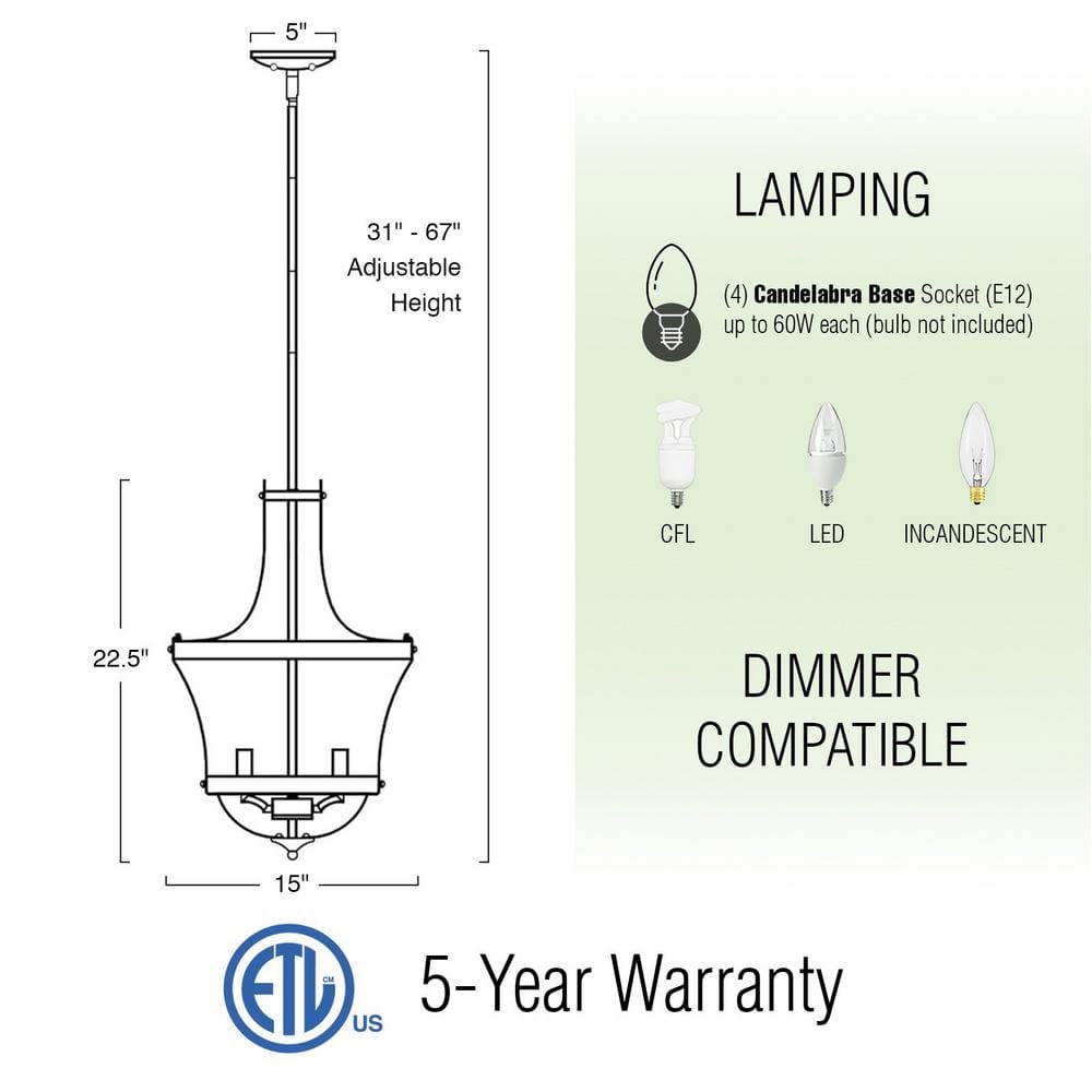 Laurel 22.5" Black Metal and Wood Lantern Chandelier