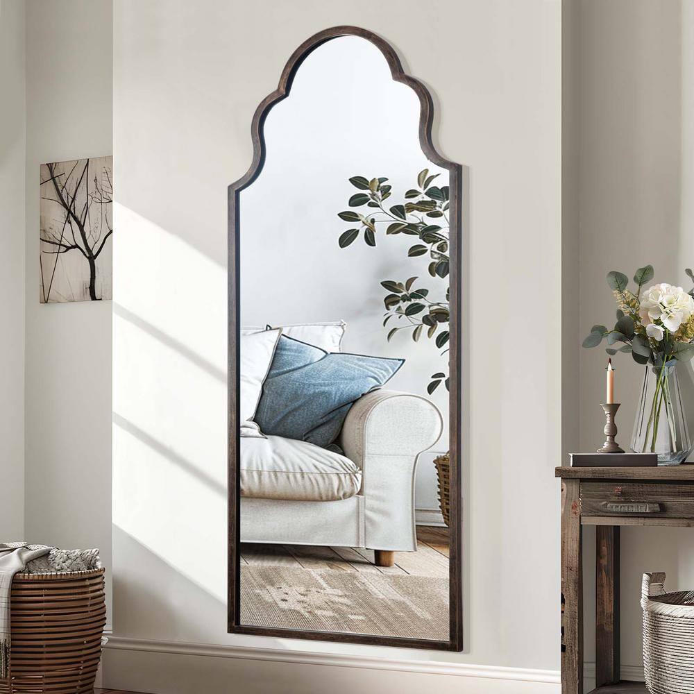 Bronze 59 in W x 24 in. H Metal Right-Angled Arched Full-Length Mirror Floo