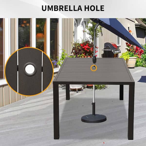inground patio umbrella holder In-Ground Base tighten the screw knobs Floral Backyard Table With Color:Resort Blue Best Choice Products 10ft Offset Hanging Market Patio Umbrella w/ Easy Tilt Adjustment  Polyester Shade  8 Ribs for Backyard  Poolside  Lawn and Garden - Red