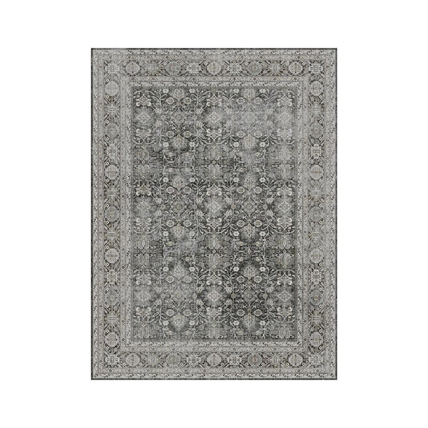 Kingston Black 6 ft. x 9 ft. Distressed Herati All Over Design Area Rug