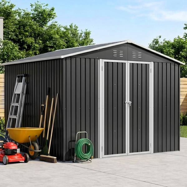ToolCat 10x10 ft Outdoor Metal Storage Shed with Lockable Double