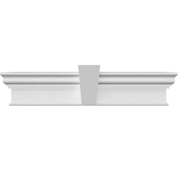 Ekena Millwork 1-1/4 in. x 83 in. x 12 in. Polyurethane Crosshead Moulding with Flat Keystone