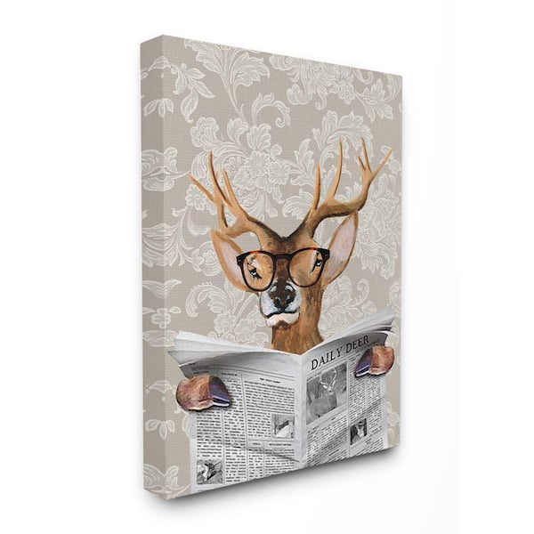 Stupell Industries 16 in. x 20 in. "Deer Reading Newspaper With Big Glasses" by Coco de Paris Canvas Wall Art