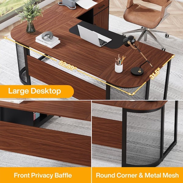 Mayitaです。デスク BYBLIGHT Lanita 59 in. L Shaped Gray Wood 4-drawer Computer Desk