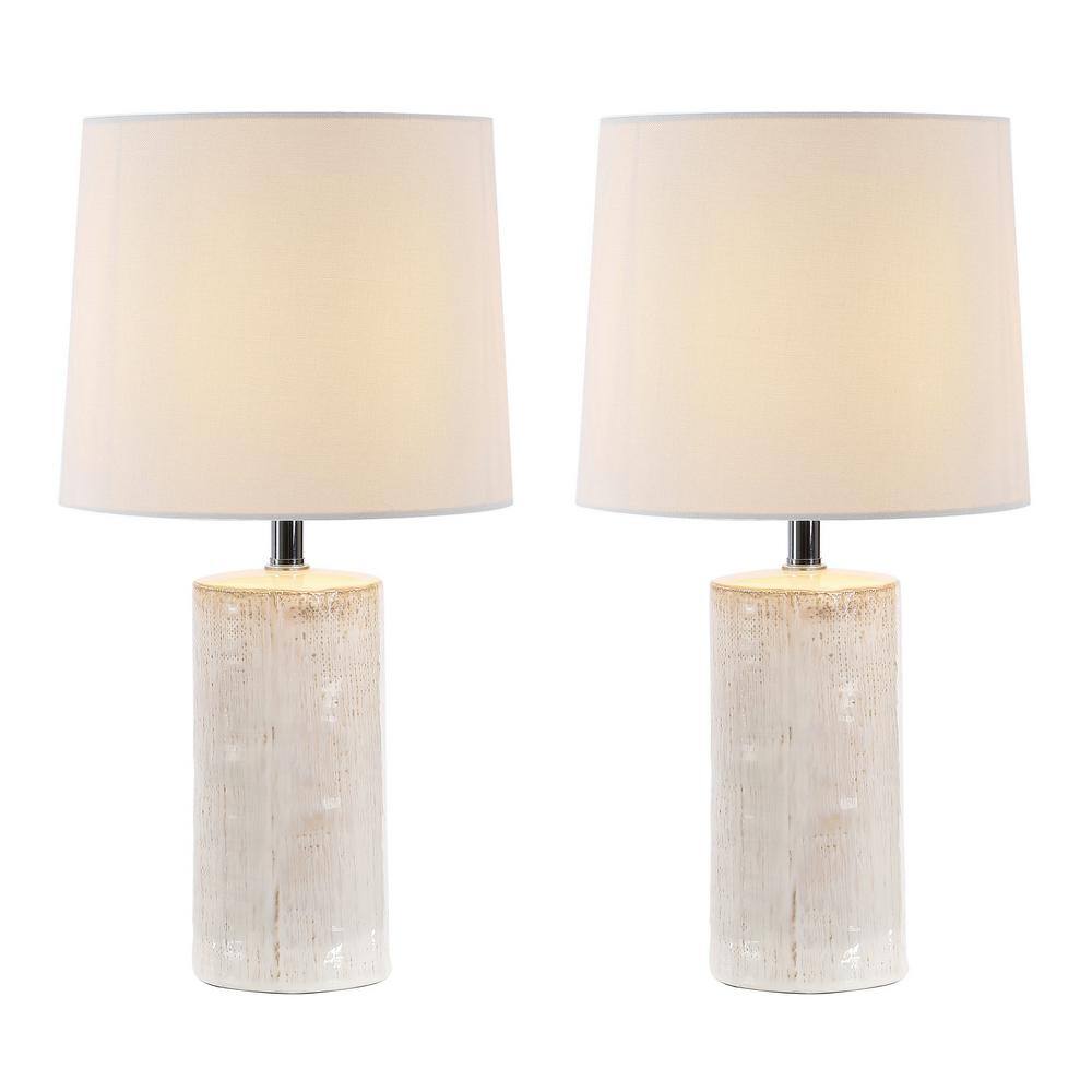 Ivory Ceramic 19-inch Table Lamp Set with White Shades