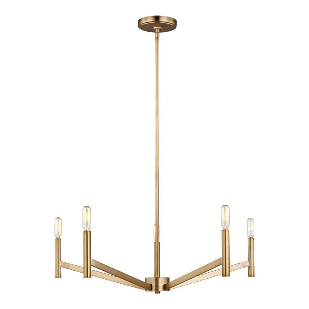 Satin Brass 5-Light Candle Chandelier with Clear Silver Wire