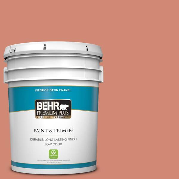 BEHR PREMIUM PLUS 5 gal. Home Decorators Collection #HDC-WR16-02 Rosy Copper Satin Enamel Low Odor Interior Paint & Primer