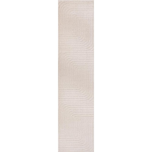 Odense High-Low Minimalist Angle Geometric Ivory/Cream 2 ft. x 8 ft. Indoor/Outdoor Runner Rug