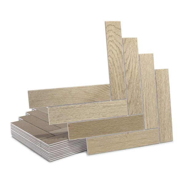 Warm Oak 10.8 in. x 9.3 in. Herringbone Stone Composite Peel and Stick Backsplash Floor and Wall Tile (12-Pack)