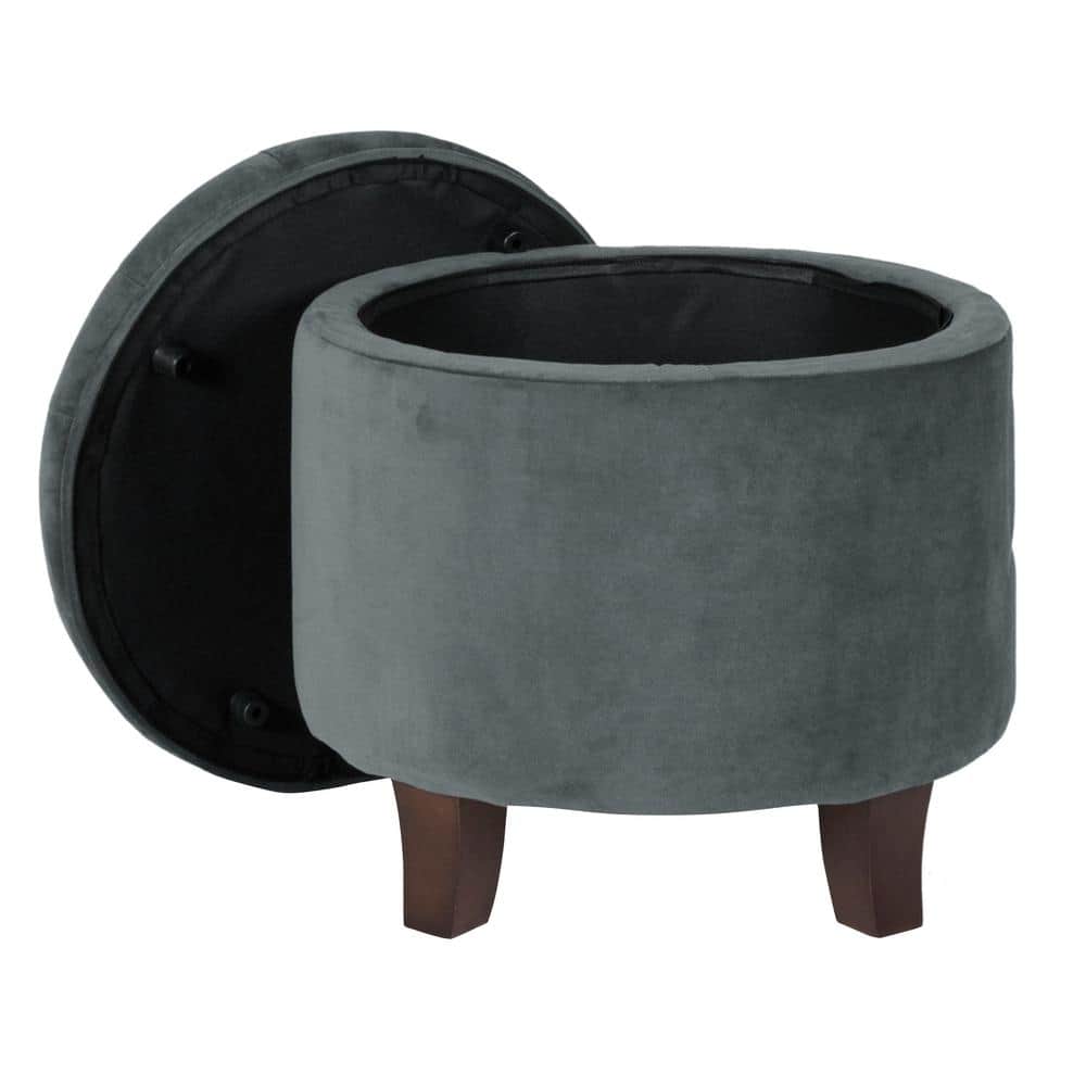 Dark Gray Velvet Tufted Round Storage Ottoman