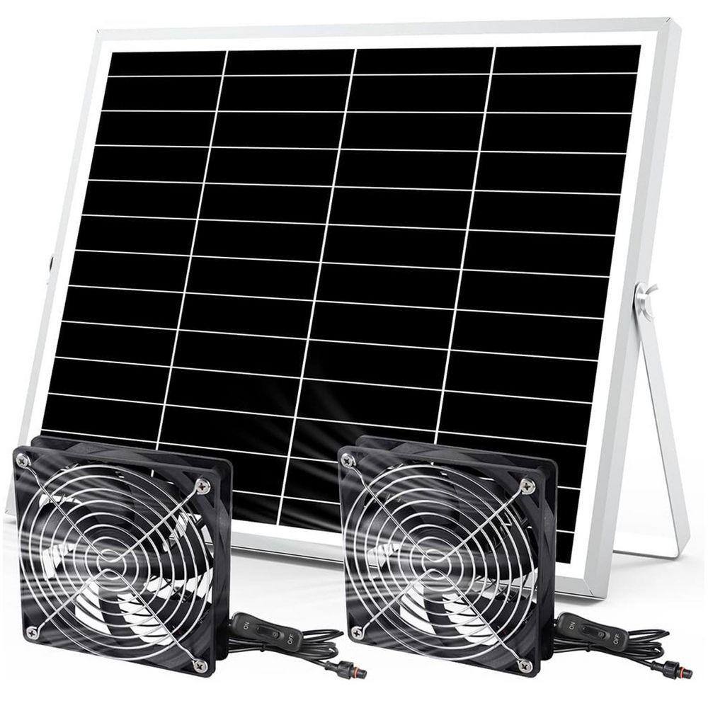 KIWDZFU 5 in. Solar Powered Dual Fan Kit with 13 ft. Cable, IPX7