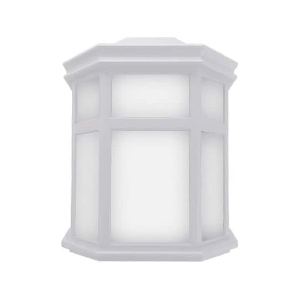 SOLUS Sedona Wide 9.75 in. White Composite Outdoor Hardwired Coach Sconce with Frosted Diffuser and 3000K LED Bulb