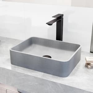 Concreto Stone Rectangular Vessel Bathroom Sink and Faucet in Matte Black