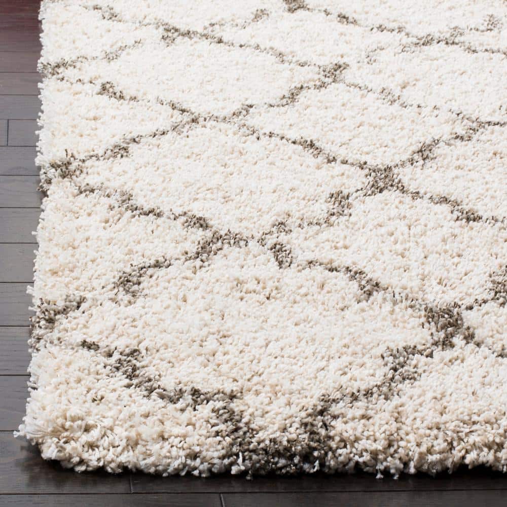 Ivory and Grey High Pile Shag Area Rug 8' x 10'