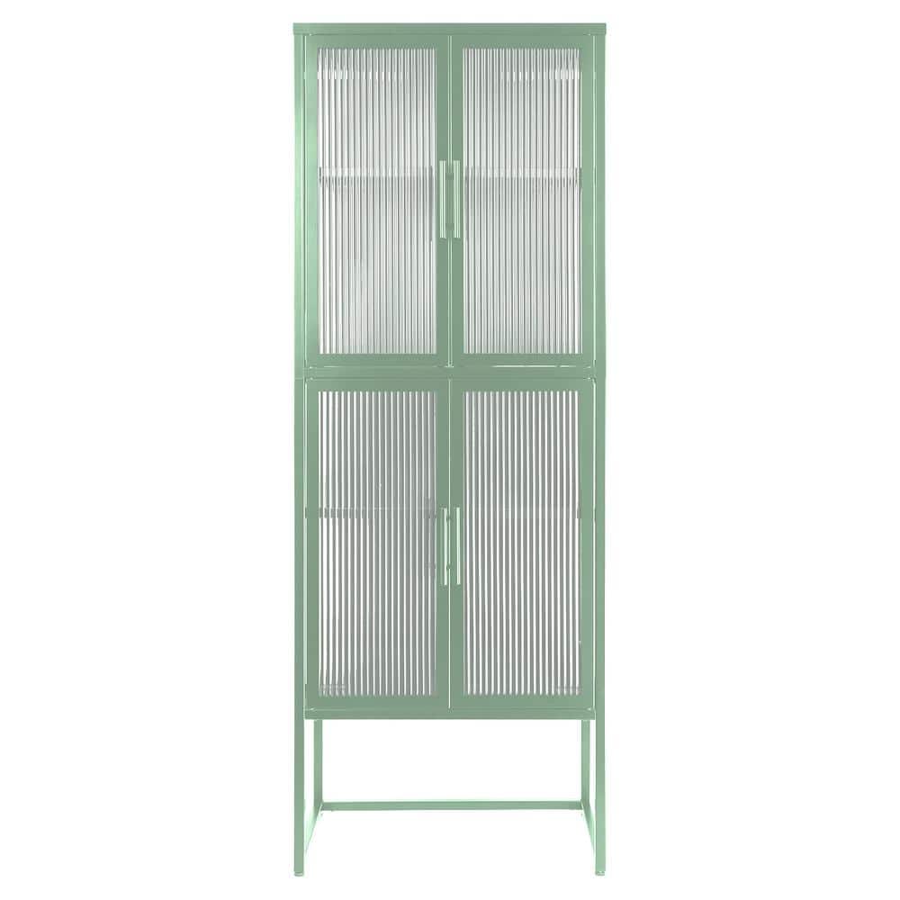 23.70 in. W x 13.86 in. D x 65.55 in. H Green 4-Door Tempered Glass Linen C