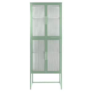 23.70 in. W x 13.86 in. D x 65.55 in. H Green 4-Door Tempered Glass Linen Cabinet with 4 Glass Doors Adjustable Shelves