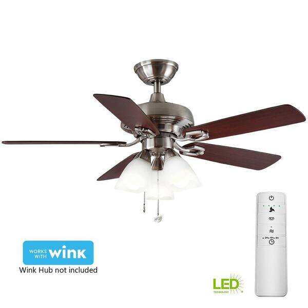 Hampton Bay St. David 44 in. LED Brushed Nickel Smart Ceiling Fan with Light Kit and WINK Remote Control