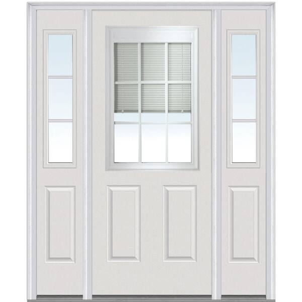 Milliken Millwork 64.5 in. x 81.75 in. Classic Clear RLB GBG Low E 1/2 Lite 2 Panel Painted Fiberglass Smooth Exterior Door with Sidelites