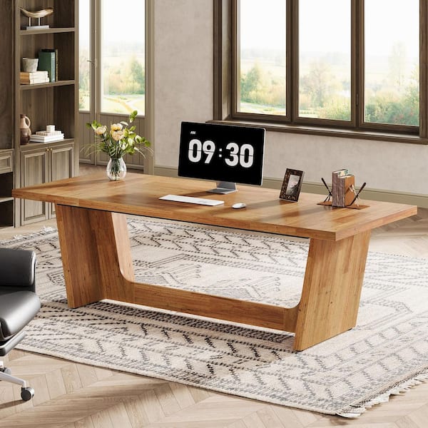BYBLIGHT 70.87 in. Rectangular Walnut Wood Executive Computer Desk