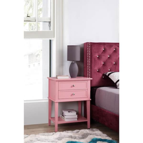 AndMakers Newton 2-Drawer Pink Nightstand (28 in. H x 22 in. W x 16 in. D)