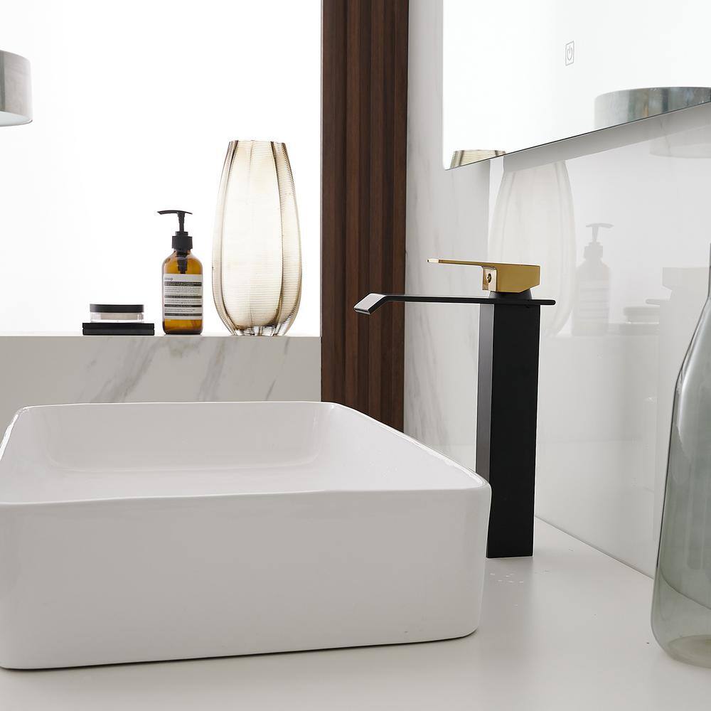 Matte Black and Gold Single Handle Vessel Sink Faucet