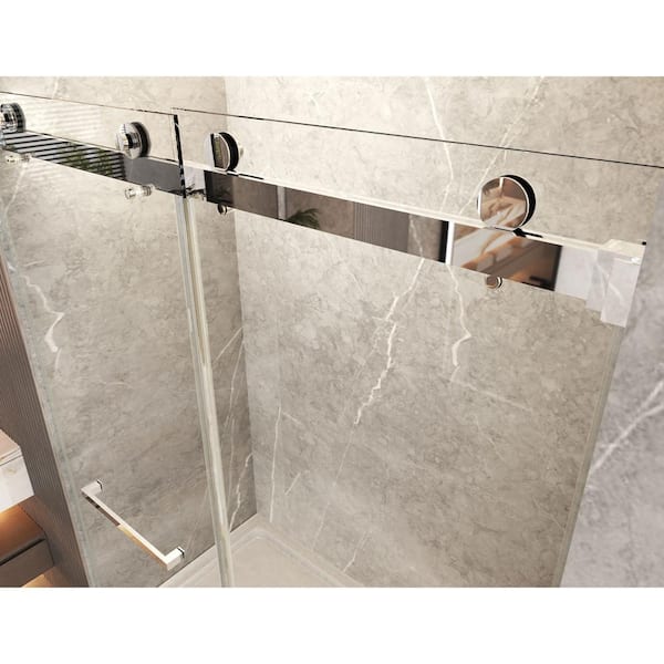 56-60 in. W x 76 in. H Double Sliding Frameless Shower Door in Chrome Finish with 5/16 in. (8 mm) Tempered Glass