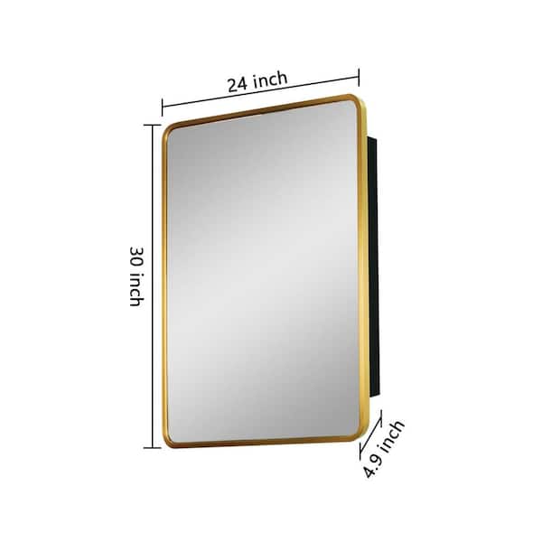 Zeus & Ruta 24 in. W x 30 in. H Rectangular Gold Framed Aluminum Medicine Cabinet with Mirror