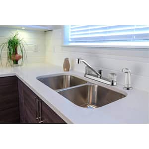 Aragon 2-Handle Standard Kitchen Faucet in Chrome with White Side Sprayer