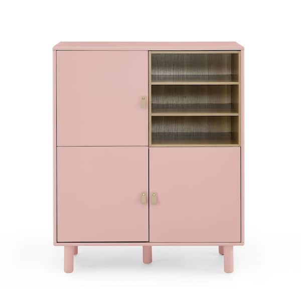 Unbranded 39 in. W x 16 in. D x 47 in. H Pink Linen Cabinet with Adjustable Shelf