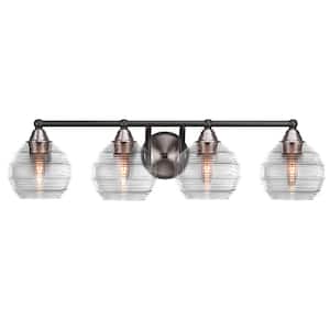 Madison 8 in. 4-Light Bath Bar, Matte Black and Brushed Nickel, Clear Ribbed Glass Vanity-Light