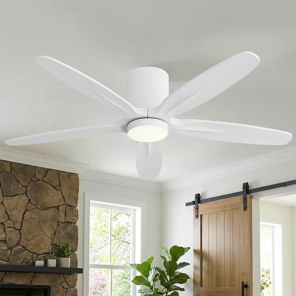 54 in. 5-Solid Wood Blades Indoor Standard White Ceiling Fan Flush Mount with Remote Integrated LED price history on PriceWatchPro