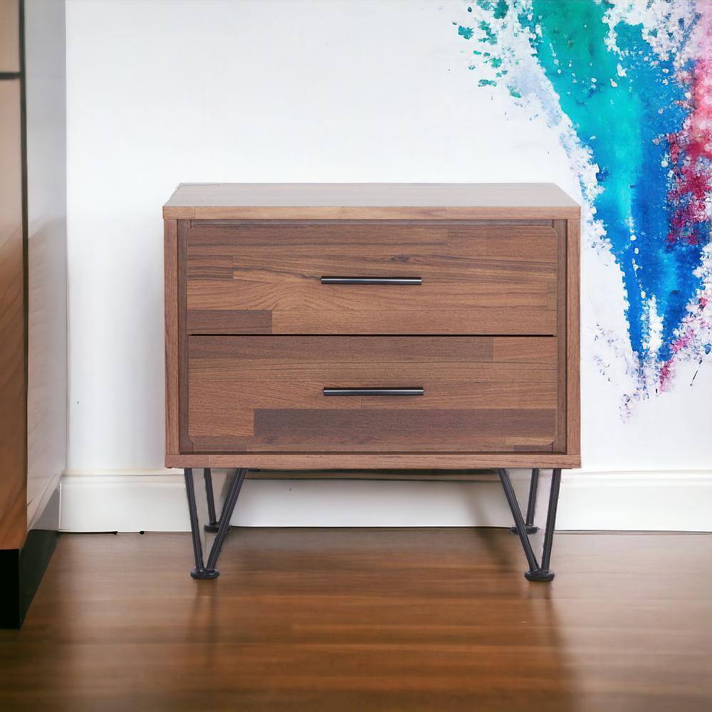 Elegant Walnut Finish 2-Drawer Accent Table with Metal Hardware