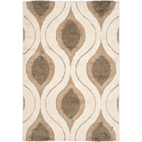 SAFAVIEH Florida Shag Cream/Smoke 5 ft. x 8 ft. Geometric Area Rug