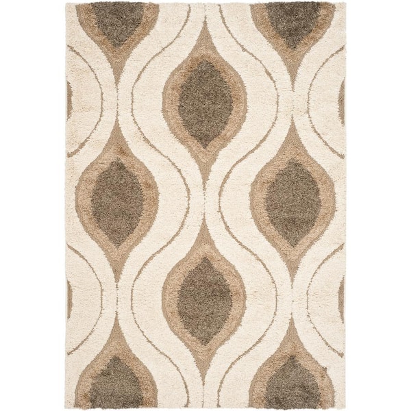 SAFAVIEH Florida Shag Cream/Smoke 9 ft. x 12 ft. Geometric Area Rug