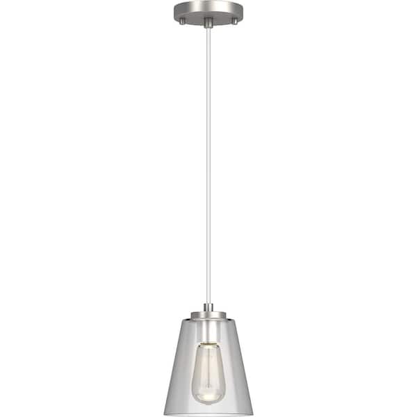 Volume Lighting 1-Light Brushed Nickel Mini Shaded Pendant Light with Clear Glass Shade