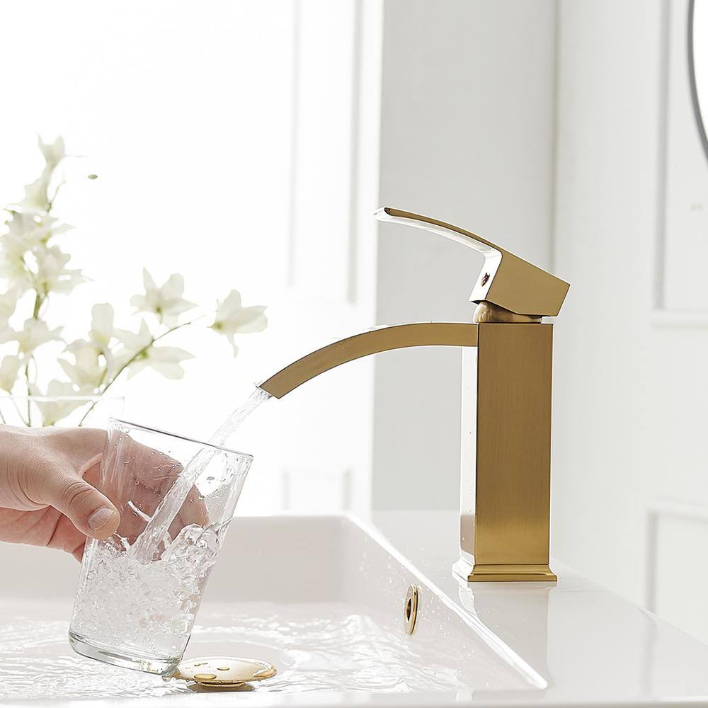 Brushed Gold Single Handle Waterfall Bathroom Faucet