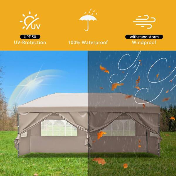 10 ft. x 20 ft. Khaki Outdoor Pop Up Canopy with Sidewalls