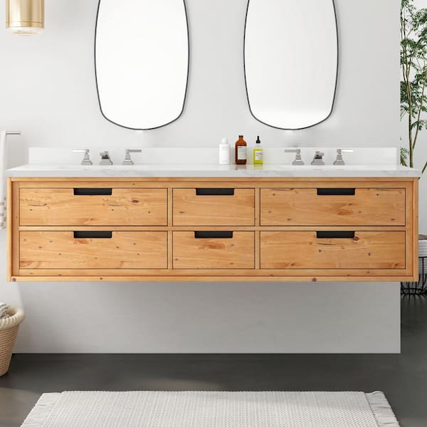 Home Decorators Collection Vinespring 72 in. Double Sink Wood Tone Bath Vanity with White Marble Top (Assembled)