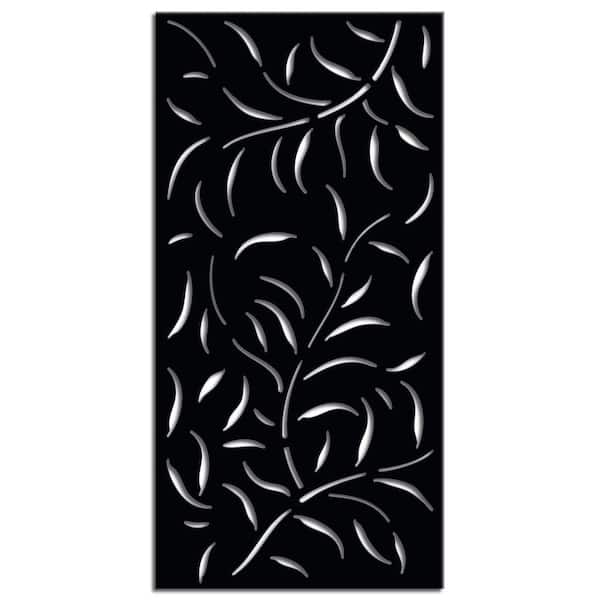 Leafspray 3 ft. x 6 ft. Decorative Privacy Panel in Black Powder-Coated Steel with Screws