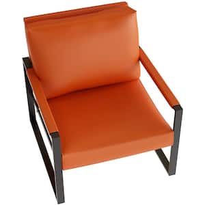 Modern Upholstered Faux Leather Orange Armchair Sigle Sofa Accent Chair with Sturdy Metal Frame