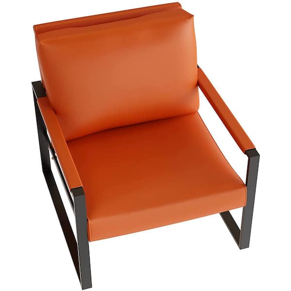 mieres Modern Upholstered Faux Leather Orange Armchair Sigle Sofa Accent Chair with Sturdy Metal Frame