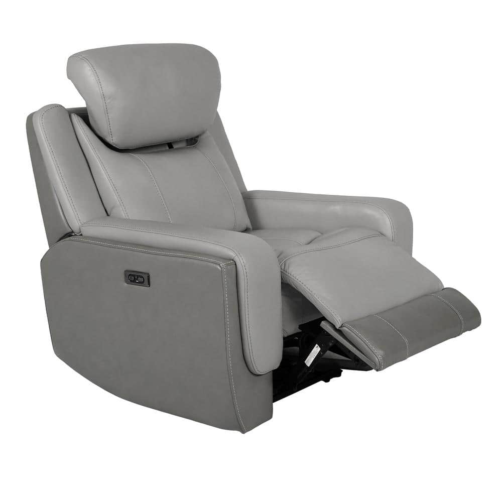 Rosalyn Gray Leather Zero Gravity Recliner with Metal Frame