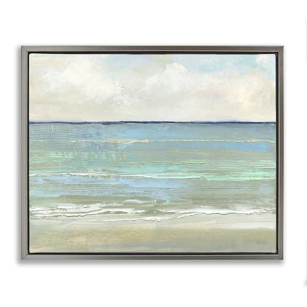 Horizontal Beach Brush Strokes by Sally Swatland Gray Floater Frame Coastal Graphic Art Print 25 in. x 31 in.