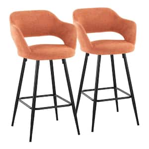 Margarite 38.25 in. Orange Fabric and Black Metal High Back Counter Height Bar Stool with Square Footrest (Set of 2)