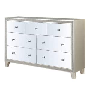 Sliverfluff 7-Drawer Mirrored and Champagne Dresser (39 in. H X 63 in. W X 17 in. D)