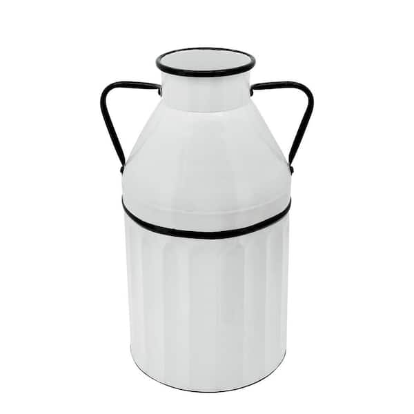 18 in. White Metal Milk Can Decorative Vase
