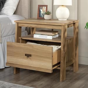 Trestle 1-Drawer Timber Oak Nightstand 25.118 in. x 26.378 in. x 19.055 in.