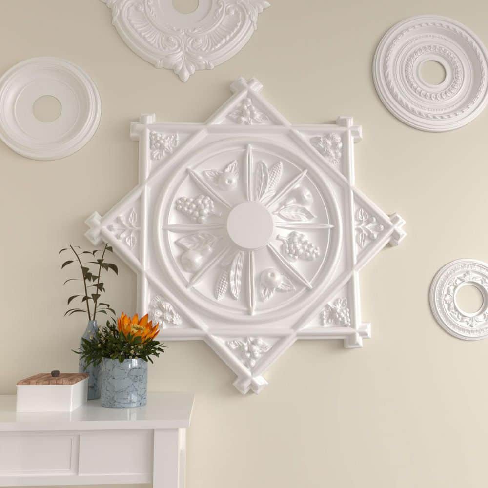 Primed Gray Polyurethane 38.25" Ceiling Medallion with Fruit Design