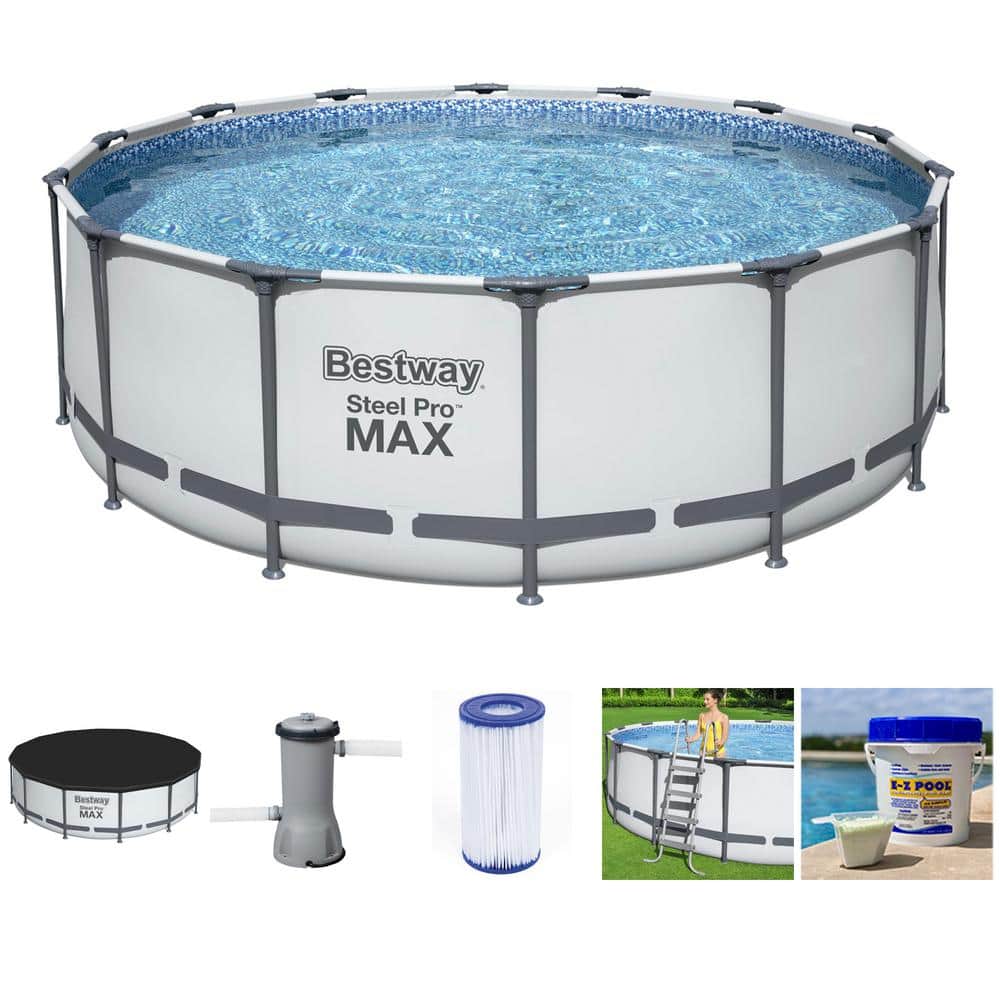 - Frame Round EZP10 MAX 4 Home x Depot Swimming Ground ft. ft. Steel 14 Set + Pool Bestway The Pro 5613HE-BW Above